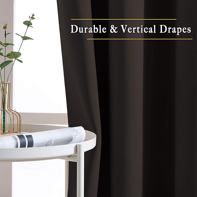 NICETOWN Bedroom Blackout Curtains and Drapes - Energy Smart Thermal Insulated Solid Grommet Blackout Draperies for Living Room (2 Panels, 52 inches x 72 inches, Toffee Brown)