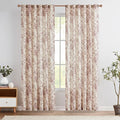 jinchan Linen Blend Curtain Floral Curtains for Living Room 84 Inch Length Farmhouse Brick Red Printed Curtain Rod Pocket Back Tab Peony Flower Patterned Drapes Curtains Set 2 Panels