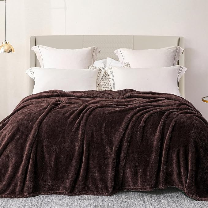 Exclusivo Mezcla Plush Fuzzy Fleece Bed Blanket King Size, Super Soft, Fluffy and Warm Blankets for Couch, Bed, All Season (Coffee, 90x104 Inches)