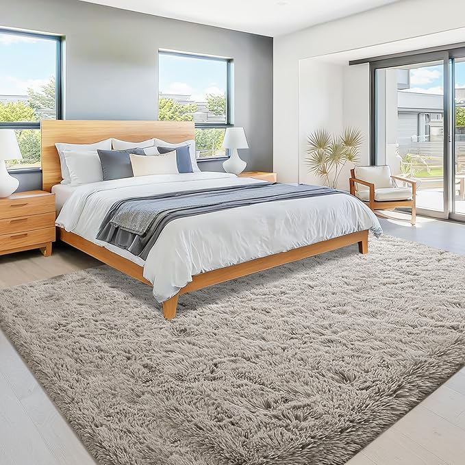 8x10 Area Rugs for Living Room: Fluffy Shag Soft Washable Rug Large Fuzzy Plush Indoor Carpet for Bedroom Nursery Playroom Kids Girls Boys Room (Grey Camel, 8'x10')
