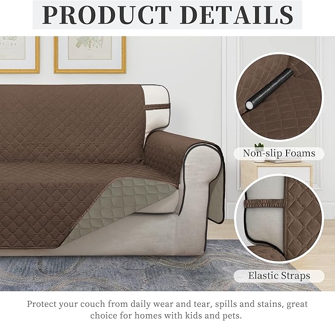 ISSUNTEX Double Protection 100% Waterproof Sofa Covers for Living Room, Reversible Couch Covers for 3 Cushion Couch Sofa, Furniture Protector Sofa Cover for Pets (X Large, Brown/Beige)