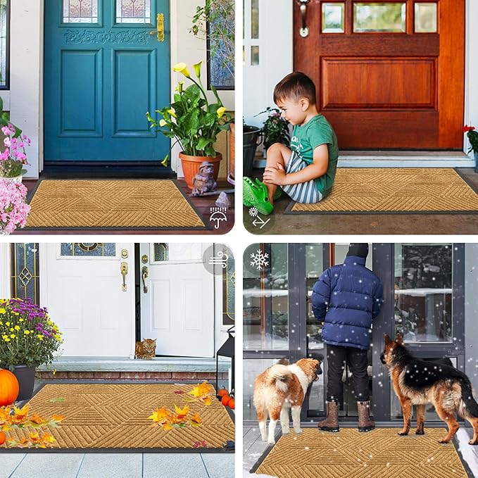 Smiry Front Door Mat Outside Entrance, Heavy Duty Sturdy Natural Rubber Doormat, Trap Dirt and Moisture, Easy Clean Low Profile Welcome Floor Mats for Indoor Outdoor Entry, 35X23 Inch, Creamy Yellow