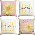 AVOIN colorlife Home Sweet Home Spring Summer Flowers Pink Throw Pillow Covers, 16 x 16 Inch White Cushion Case for Sofa Couch Set of 4