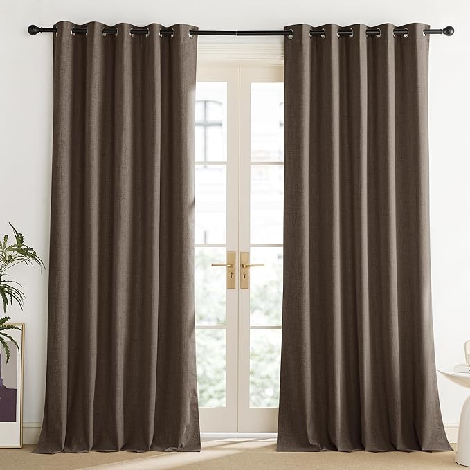 NICETOWN Coffee Vintage Linen 100% Blackout Curtains for Living Room, Thermal Insulated Curtains 84" Long, Noise Reducing Window Treatment Drapes for Dining Room, 62" Wide Per Panel, Set of 2