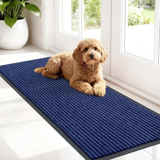 OLANLY Front Door Mat Indoor Outdoor Entrance, Waterproof Heavy Duty Doormat, Fade Resistant, Low Profile, Easy Clean Patio Porch Welcome Floor Mats for Entry, 47x17, Blue