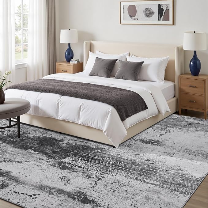 Toneed Abstract Area Rug Modern Washable Rug Soft Non Slip Rug Low Pile for Bedroom Living Room Dining Room Slate Grey 3x5 Feet