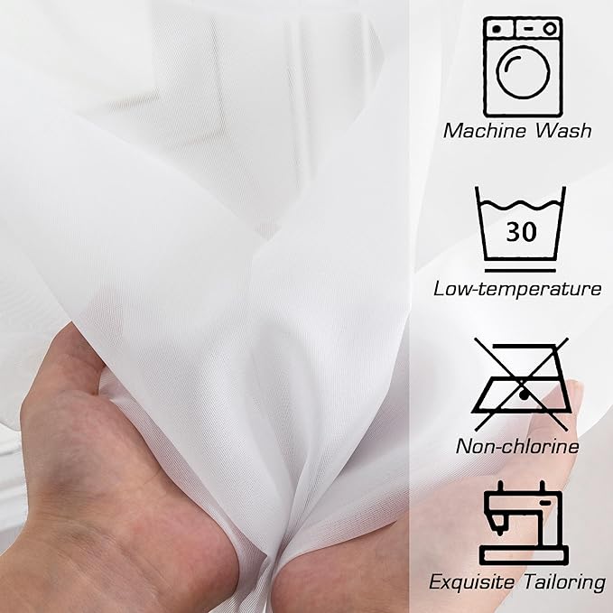 OWENIE Short Sheer Curtains 30 Inches 2 Panels Set, Kitchen Curtains Tiers Light Filtering Rod Pocket Cafe Curtain for Bathroom Small Half Window, 42 in W x 30 in L, White