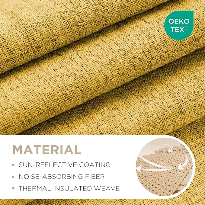 Joydeco Blackout Curtains for Bedroom - 100% Light Blocking 2 Panels Set Yellow Drapes 37" W x 63" L, Thermal Insulated Room Darkening Curtains, Linen Textured for Living Room, Rod Pocket & Back Tabs