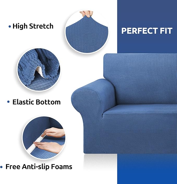 KEKUOU Stretch Oversized Sofa Slipcover 1 Piece Couch Sofa Cover (94"-110") Furniture Protector 4 Seater Sofa with Elastic Bottom for Kids,Pet.Jacquard Checked Pattern Fabric(X Large,Riverside)