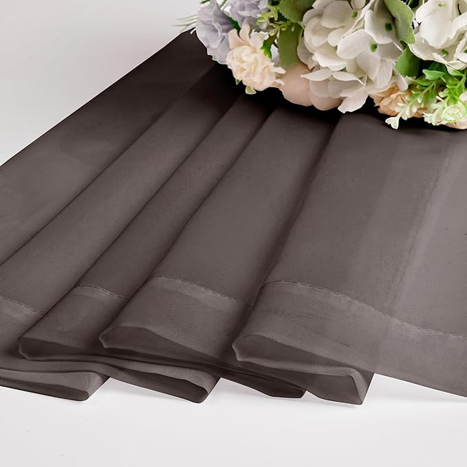 Chyhomenyc Chocolate Brown Sheer Curtains 45 Inch Long 2 Panels, Light Filtering Rod Pocket Voile Short Curtains Drapes for Living Room Bedroom Small Windows, 42Wx45L Inches