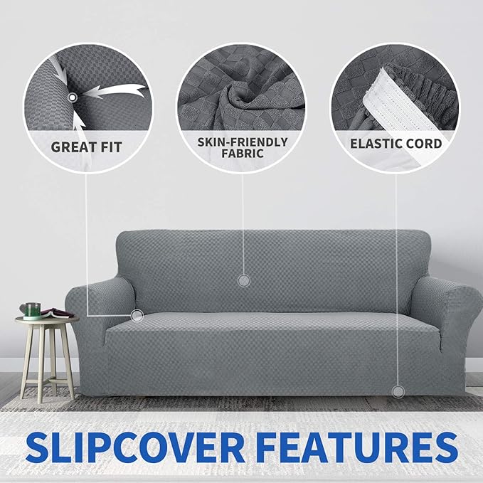 ZNSAYOTX 1 Piece Jacquard Couch Covers for 3 Cushion Couch High Stretch Sofa Cover for Pets Dogs Anti Slip Extra Large Sofa Slipcovers Furniture Protector (XL Sofa, Light Grey)