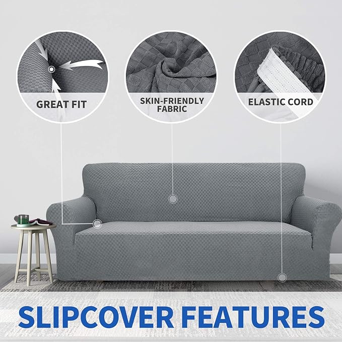 ZNSAYOTX 1 Piece Jacquard Couch Covers for 2 Cushion Couch High Stretch Loveseat Slipcover for Pets Dogs Anti Slip Love Seat Sofa Slipcover Furniture Protector (Loveseat, Light Grey)