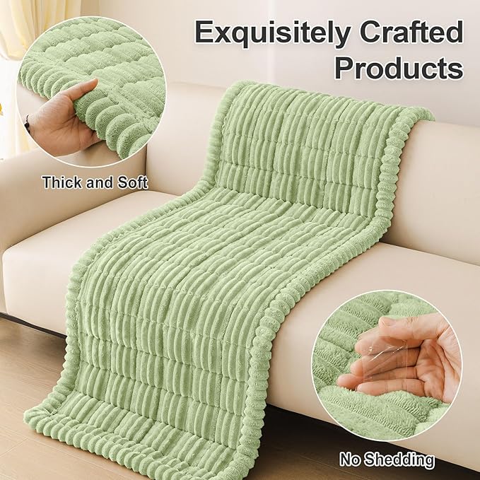 hyha Couch Covers for Dogs Washable, Non Slip Plush Dog Sofa Protectors, Fuzzy Pet Couch Covers for 3 Cushion Sofa Pet Friendly (Green, 27.6" x 82.7")