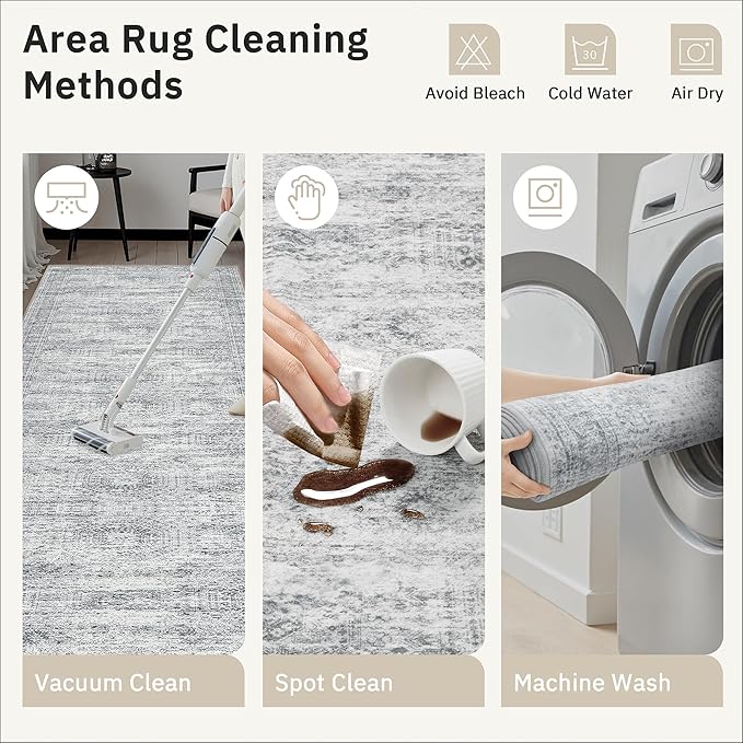 Runner Rug 2'6" x 10' Washable Non-Slip Runner Rugs for Kitchen Bathroom Laundry Room Vintage Ultra Thin Runners for Hallway Entryway Grey