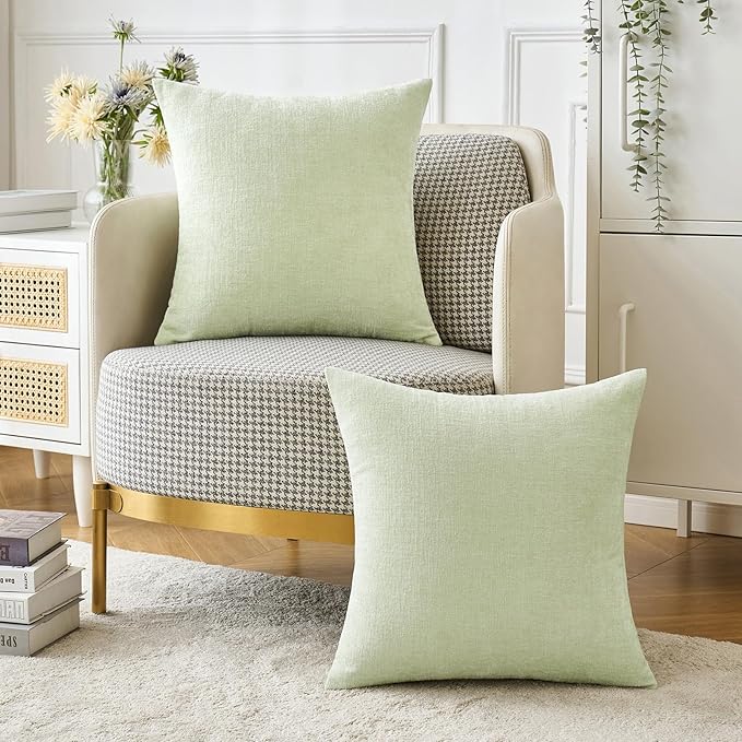MIULEE Pack of 2 Spring Light Green Couch Throw Pillow Covers 18x18 Inch Soft Chenille Pillow Covers for Sofa Living Room Solid Dyed Pillow Cases