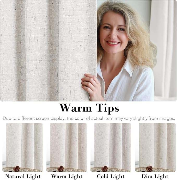 H.VERSAILTEX 100% Blackout Curtains Ivory, Linen Blackout Curtains 96 inch Curtains 2 Panel Set, Elegant Curtain for Bedroom Grommet Drapes Window Curtains Living Room Drapes