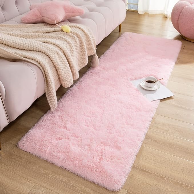 Chicrug Soft Runner Rug for Bedroom Living Room Plush Fluffy Rugs 2x6 Feet, Shag Furry Runner Rug Carpet Non Shedding for Nursery Children Kids Girls Room Home Decorative, Pink