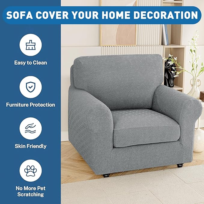 XINEAGE Large Couch Cushion Covers Seat Cushion Cover Thick Stretch Sofa Slipcovers 1 Piece Individual Couch Covers with Elastic Bottom(Single XL Seat Cushion/Backrest,Light Grey)