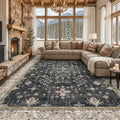 Boho Black Rug for Living Room - Washable 10x12 Area Rug, Dining Room Rugs for Under Table, Soft Low Pile Carpet for Bedroom - Farmhouse Decor, Non-Slip & Stain Resistance