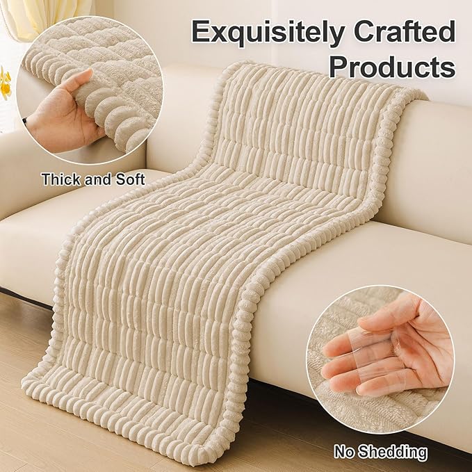hyha Couch Covers for Dogs Washable, Non Slip Plush Dog Sofa Protectors, Fuzzy Pet Couch Covers for 3 Cushion Sofa Pet Friendly (Apricot, 27.6" x 70.9")