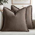 MIULEE Decorative Throw Pillow Covers Neutral Linen Fringe Throw Pillows Euro Shams Set of 2 Natural Coffee Boho Farmhouse Cushion Covers for Couch Sofa Bed Living Room Spring Home Decor 26x26 Inch