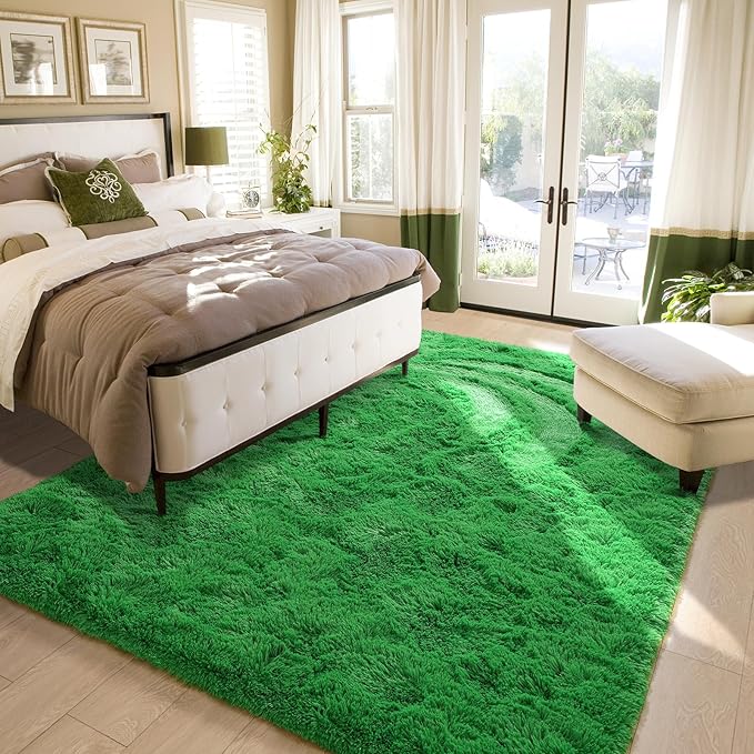 Amearea Premium Soft Area Rug 4x5.3 Feet, Green Rugs for Living Room, Fluffy Carpet for Bedroom Nursery Playroom Teen Home Decor, Comfortable Indoor Furry Dorm Carpets, Green