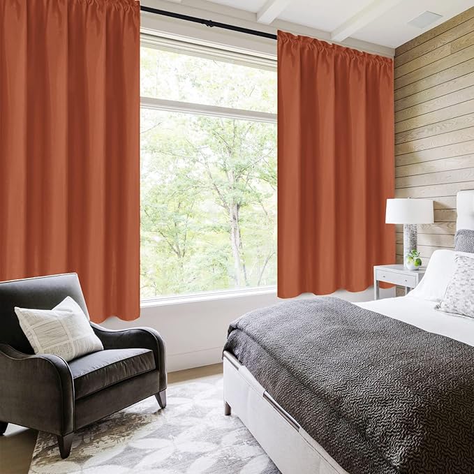 DWCN Blackout Curtains Thermal Insulated, Energy Saving & Noise Reducing Bedroom and Living Room Curtains, Burnt Ochre, W 38x L 63 Inch, Set of 2 Rod Pocket Curtain Panels