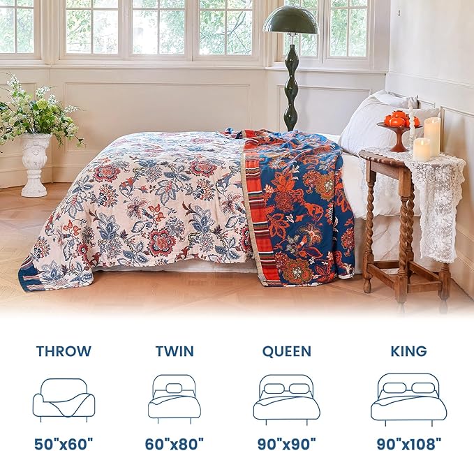 MSGKV Boho Throw Blanket 50"x60" 100% Cotton Floral Blanket for Couch Sofa Spring Breathable Lightweight Blankets All Seasons Home Decor Muslin