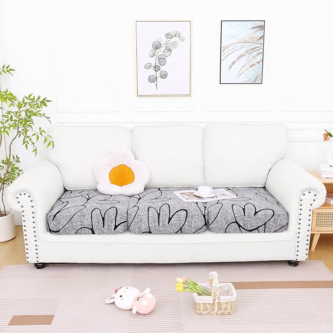 Smiry Printed Couch Cushion Covers, Stretch Soft Couch Covers for Sofa, Washable Non-Slip Sofa Slipcover Furniture Protector for Indoor and Outdoor (3 Pack, Grey and Black)