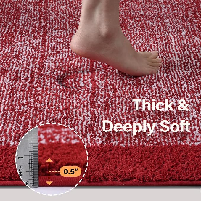 36x24 Large Bathroom Rugs Washable Non Slip, Red Bath Mat for Bathroom Floor Tub, Soft Absorbent Quick Dry Mats for Shower, Bathtub,Home Decor