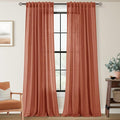 100 inch Linen Terracotta Curtains 2 Panels for Living Room Back Tab Light Filtering Semi Sheer Rust Colored Curtains 100 inches Long Soft Thick Cotton Cloth Textured Rustic Boho Farmhouse Room Decor