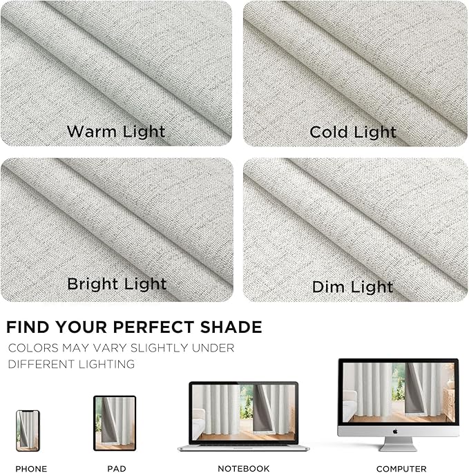 Joydeco Blackout Curtains for Bedroom - 100% Light Blocking 2 Panels Set White Drapes 66" W x 108" L, Thermal Insulated Room Darkening Curtains, Linen Textured for Living Room, Rod Pocket & Back Tabs