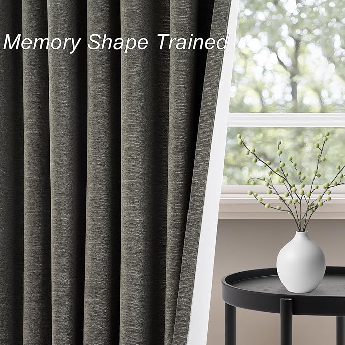 Topfinel 100% Blackout Linen Textured Curtains 84 inches Long Charcoal Gray Thermal Insulating Privacy Energy Saving for Bedroom Living Room Window Office Theater Baby Nursery Back Tab 2 Panels