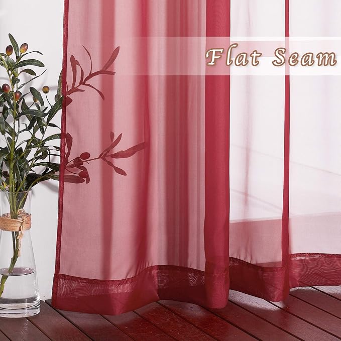 NICETOWN Sheer Window Curtains Panels - Lighter Filtering Thin Soft Home Decor Fashion Ring Top Voile Window Draperies for Living Room/Master Bedroom (W54 x L96 Inches, Haute Red, 1 Pair)