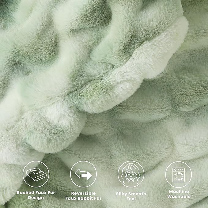 Ultra Soft Cozy Faux Fur Throw Blanket, Fuzzy Plush Thick Bubble Blanket, Oversize Luxury Fluffy Blanket for Couch, Sofa, Bedroom, and Living Room,50x60 Inches,Double Sided Tie-Dye Sage