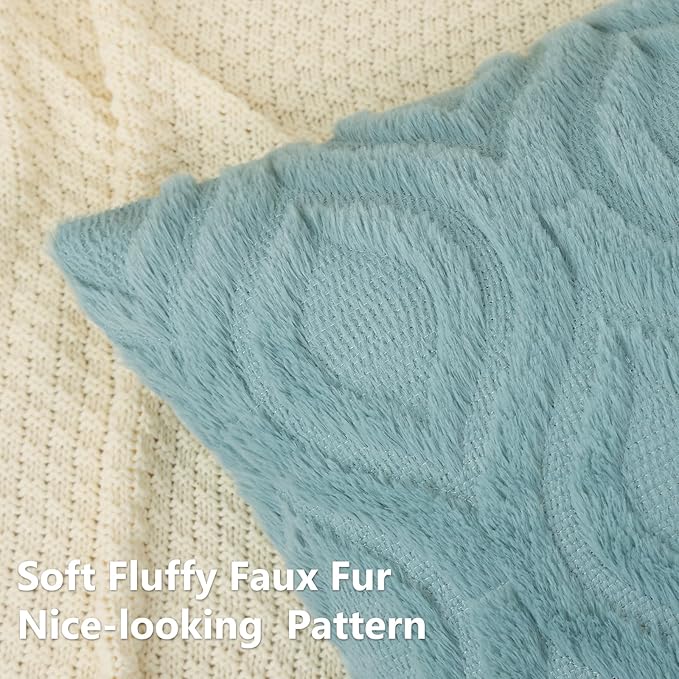 decorUhome Summer Throw Pillow Covers 12x20 Inch Set of 2, Soft Plush Faux Wool Aqua Solid Couch Pillow Covers, Accent Farmhouse Neutral Rectangle Pillow Cases for Sofa Bed Living Room