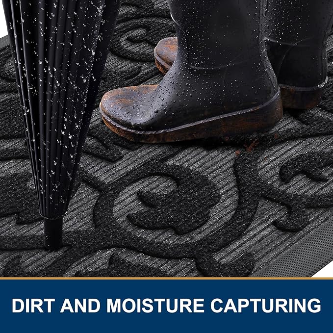 Smiry Welcome Door Mat Outside Entrance, Heavy Duty Trap Dirt and Moisture Easy Clean Low Profile Patio Porch Indoor Outdoor Front Doormat for Entry, 35x23 Inch, Black