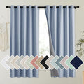 NICETOWN Stone Blue Vintage Linen 100% Blackout Curtains for Kitchen, Thermal Insulated Curtains 63" Long, Noise Reducing Window Treatment Drapes for Dorm Room, 62" Wide Per Panel, Set of 2