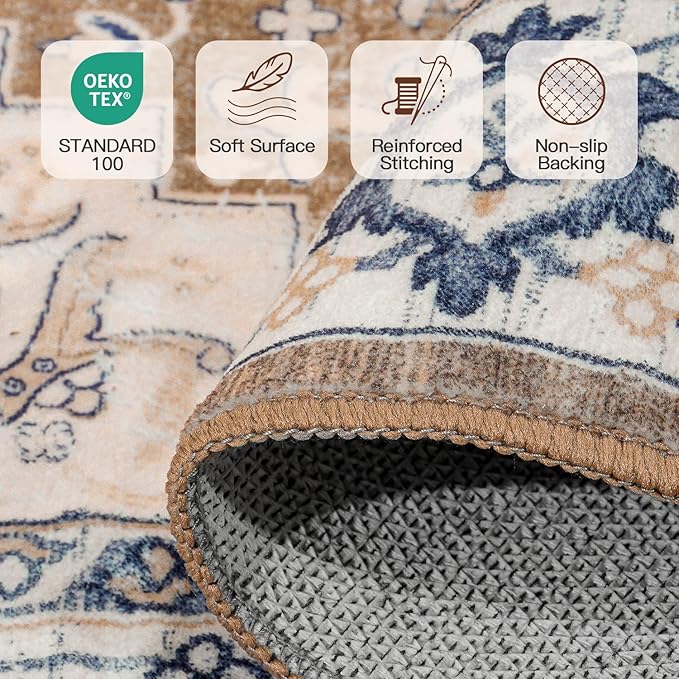 Lofus 2x3 Washable Rug for Entryway Bathroom, Non Slip Kitchen Mats for Floor, Vintage Soft Door Mat Indoor Entrance, Small Area Rugs, Farmhouse Carpet for Entry Living Room Bedroom, Floral Brown