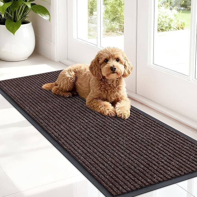 OLANLY Front Door Mat Indoor Outdoor Entrance, Waterproof Heavy Duty Doormat, Fade Resistant, Low Profile, Easy Clean Patio Porch Welcome Floor Mats for Entry, 47x17, Tan
