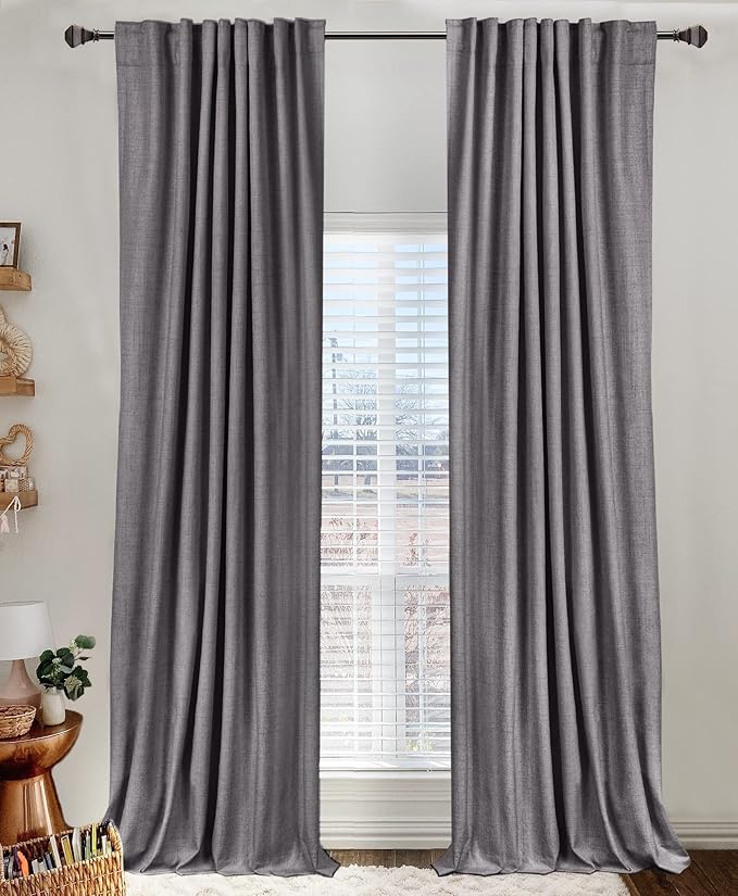 100% Blackout Shield Linen Blackout Curtains for Bedroom 90 Inches Long, Back Tab/Rod Pocket Living Room Drapes, Thermal Insulated Blackout Curtains 2 Panels Set, 50" W x 90" L, Darkgray
