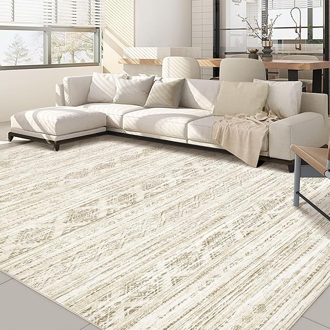 Nakagishi Area Rugs 9x12 Living Room: Washable Boho Large Neutral Modern Soft Farmhouse Beige Rug Stain Resistant Indoor Floor Non-Slip Carpet for Women Home Enthusiasts Aged 25-45 - Bedroom Room