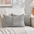 Fancy Homi 2 Packs Neutral Grey Lumbar Decorative Throw Pillow Covers 16x26 Inch for Living Room Couch Sofa, Farmhouse Boho Home Decor, Soft Striped Corduroy Rectangle Accent Terracotta Cushion Case