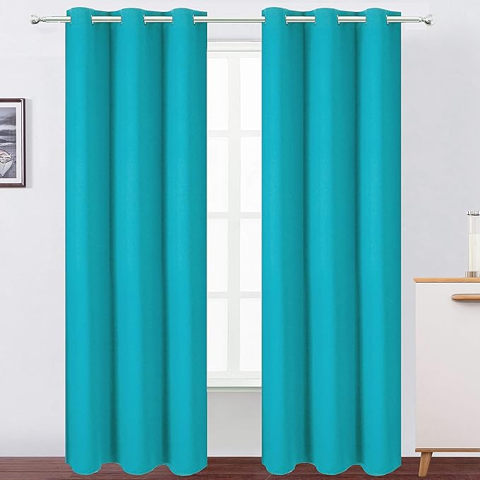 LEMOMO Teal Blackout Curtains 34 x 84 Inch Length/Set of 2 Curtain Panels/Thermal Insulated Room Darkening Blackout Curtains for Bedroom
