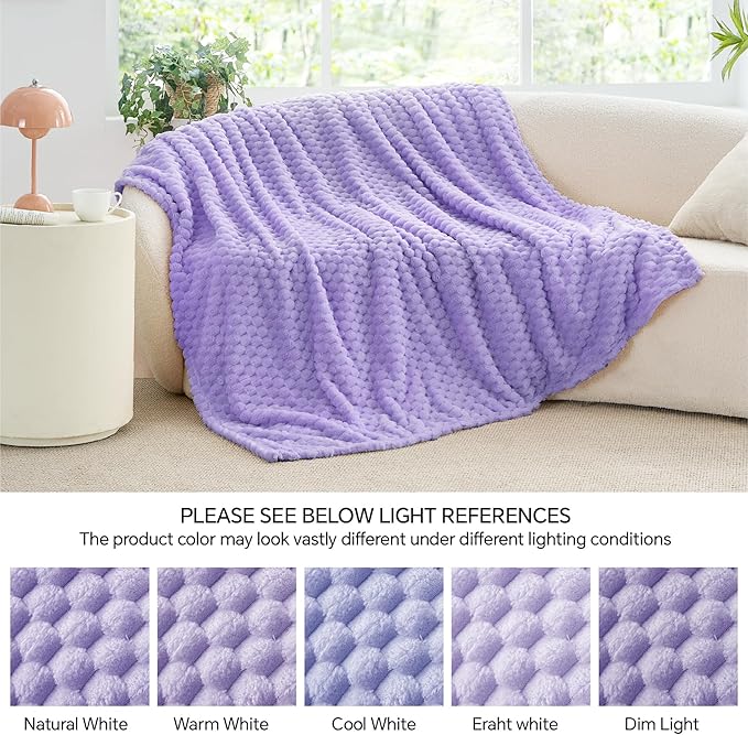 BEDELITE Fleece Throw Blanket for Couch & Bed - 3D Jacquard Decorative Lavender Blanket, Super Soft and Cozy Warm Fuzzy Blanket All Seasons Suitable, 50x60Inches