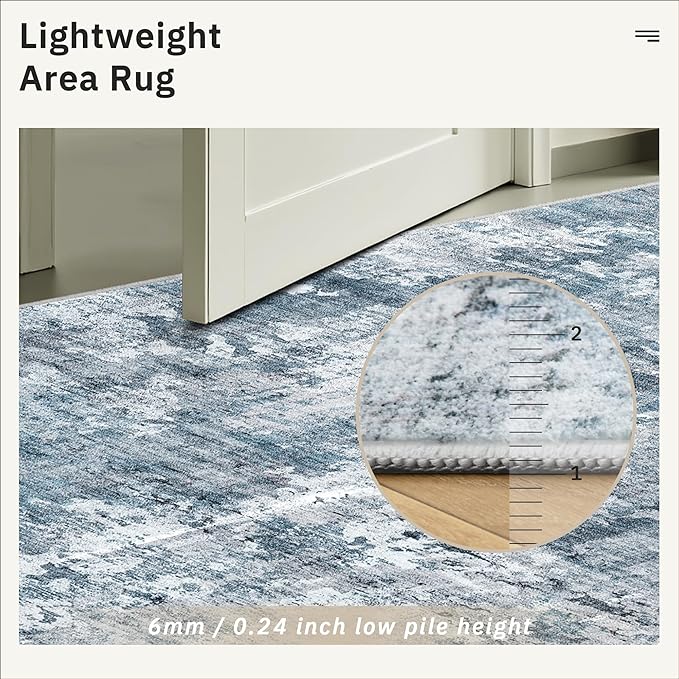 8x8 Blue/Grey Round Rug 8ft Living Room Circle Rug Vintage Round Area Rug Non Slip Indoor Carpet for Apartment