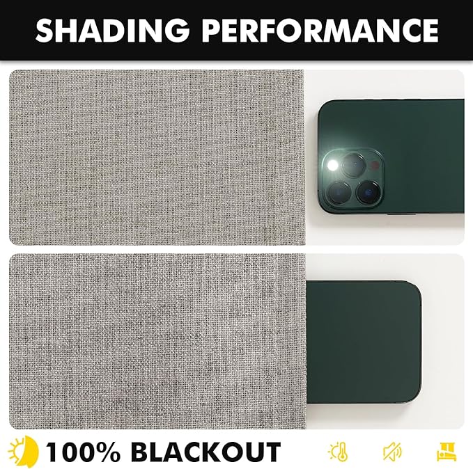 MIULEE 100% Blackout Linen Curtains for Bedroom, Greige Solid Luxury Decor Thermal Insulation Room Darkening Drapes for Living Room Nursery Back Tab Rod Pocket 42 x 90 Inches, 2 Panels