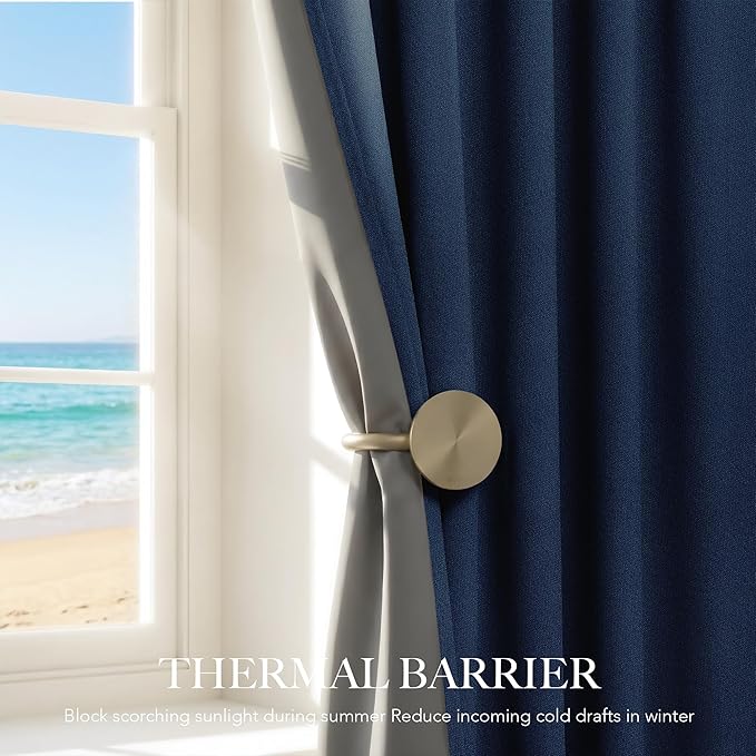 RYB HOME Navy Blue 100% Blackout Curtains for Bedroom 84 inches Long 52 inches Wide, Thermal Insulated &Privacy Assurd Curtains for Boy's Room/Sliding Glass Door/Living Room, 2 Panels