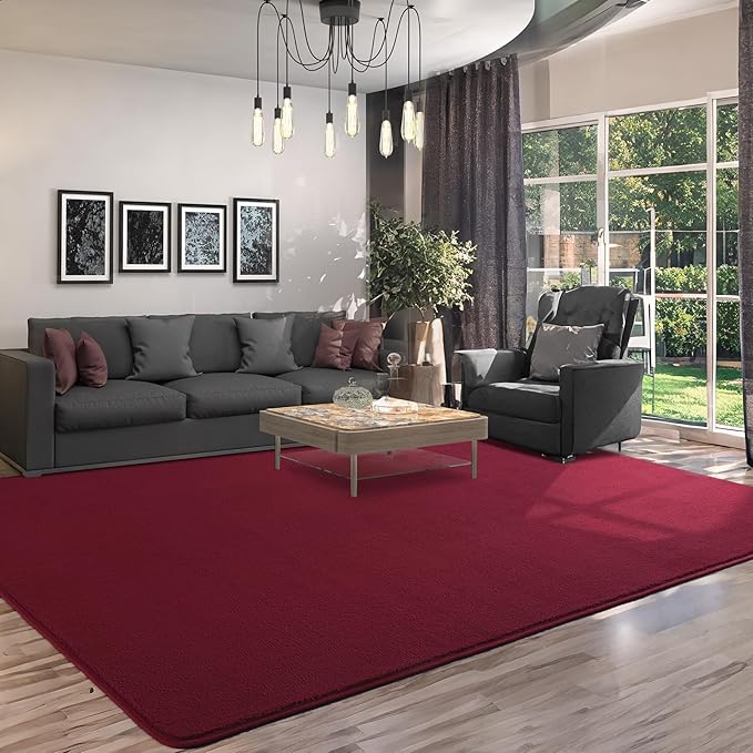 AROGAN Modern Shag Area Rug for Bedroom, 4x6 Feet Washable Rugs for Living Room, Indoor Floor Carpet Rugs, Plush Memory Foam Bedside for Kids Girls Teens Room Low Pile Rug Decor, Wine Red