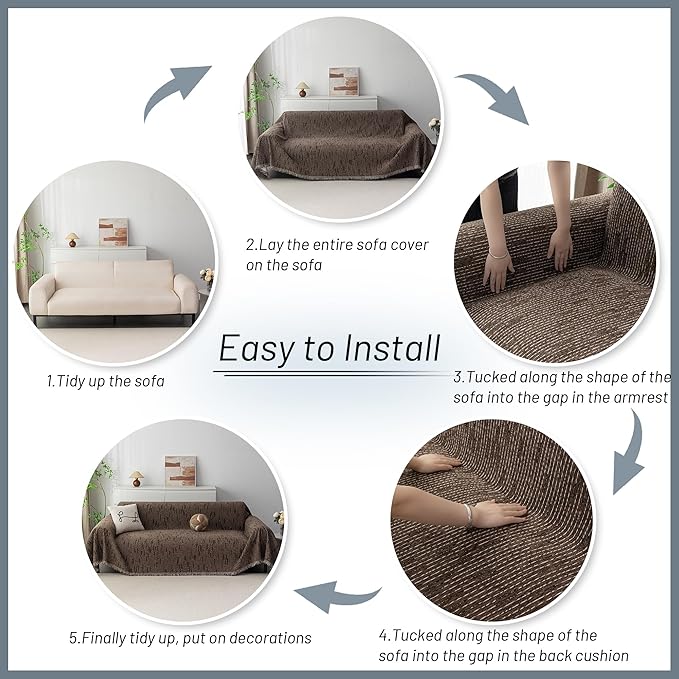 MYSKY HOME Couch Covers for 3 Cushion Couch Sofa, Sectional Couch Cover L Shape Chenille Couch Cushion Covers for Pets, Furniture Protector Cover for Dogs, Kids, 71"X150", Deep Chocolate